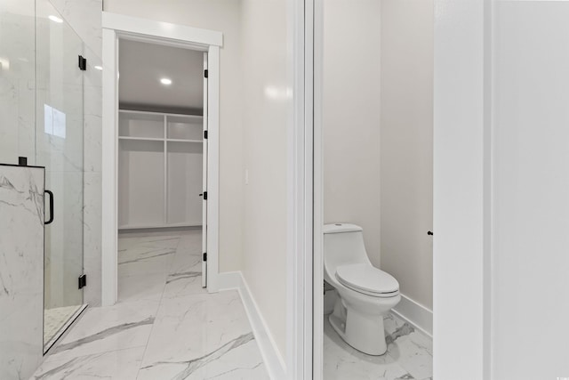 2205 Yellow Morel Way, Myrtle Beach, SC 29579 - bathroom with marble finish floors, baseboards, a marble finish shower, and toilet