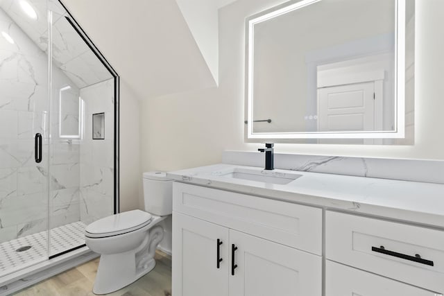 2205 Yellow Morel Way, Myrtle Beach, SC 29579 - full bathroom featuring toilet, vanity, a marble finish shower, and wood finished floors