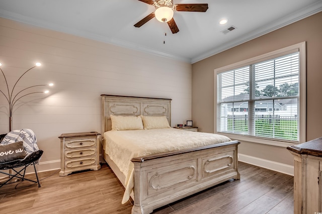 620 Lorenzo Dr Unit 620, North Myrtle Beach, SC 29582 - bedroom featuring ornamental molding, baseboards, light wood-type flooring, a ceiling fan, and recessed lighting