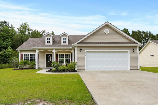 5115 Huston Rd, Conway, SC 29526 - view of front of house featuring concrete driveway, a front lawn, a garage, and a shingled roof