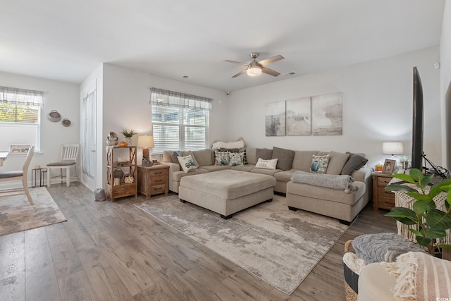 462 Pacific Commons Dr, Surfside Beach, SC 29575 - living area featuring ceiling fan and wood finished floors