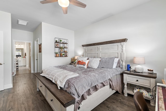 462 Pacific Commons Dr, Surfside Beach, SC 29575 - bedroom with dark wood-style flooring, a ceiling fan, baseboards, and ensuite bathroom