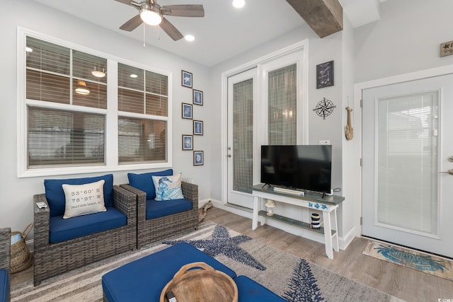 462 Pacific Commons Dr, Surfside Beach, SC 29575 - living area featuring wood finished floors, a ceiling fan, baseboards, and recessed lighting
