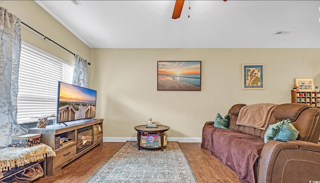 837 Triple Ct Unit 837, Myrtle Beach, SC 29588 - living room featuring dark wood-style floors and ceiling fan