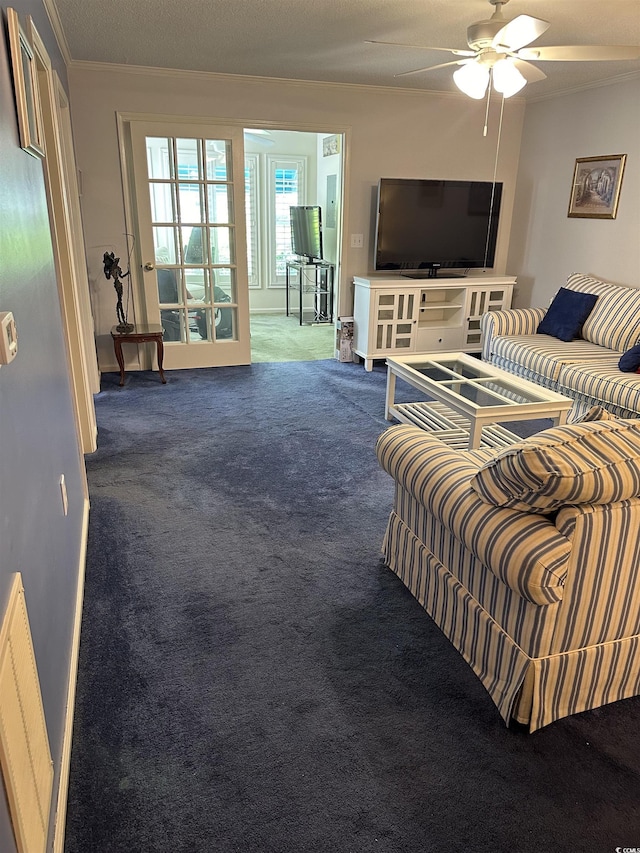 9779 Leyland Dr Unit 3, Myrtle Beach, SC 29572 - living area with carpet floors, ceiling fan, and crown molding