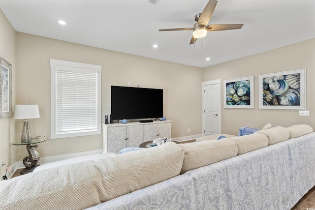 141 Marblehead Dr, Little River, SC 29566 - living room with a ceiling fan, baseboards, recessed lighting, and wood finished floors