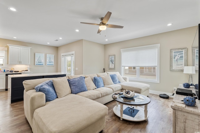 141 Marblehead Dr, Little River, SC 29566 - living area featuring a ceiling fan, light wood-style floors, recessed lighting, and baseboards