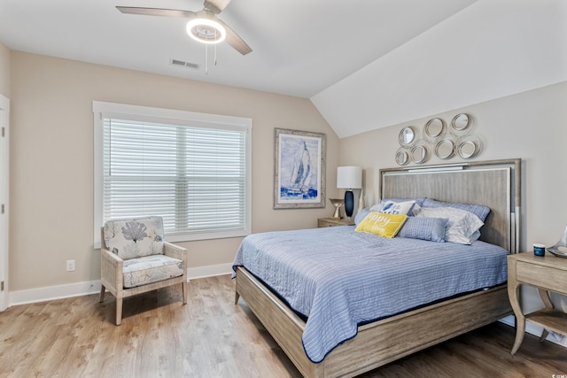 141 Marblehead Dr, Little River, SC 29566 - bedroom featuring wood finished floors, baseboards, ceiling fan, and vaulted ceiling