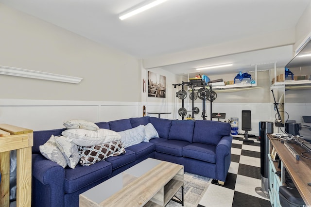 141 Marblehead Dr, Little River, SC 29566 - living area with tile patterned floors and a wainscoted wall
