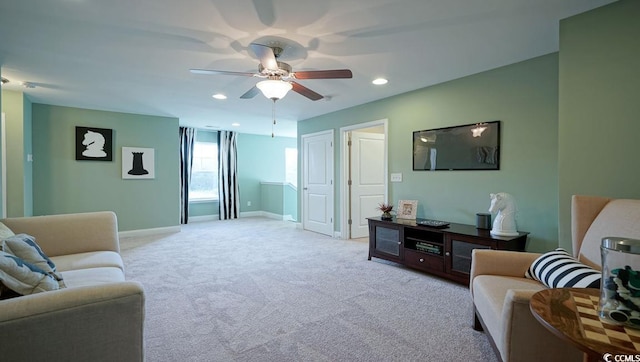 744 Choctaw Dr, Conway, SC 29526 - carpeted living room with ceiling fan, baseboards, and recessed lighting