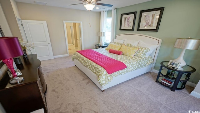 744 Choctaw Dr, Conway, SC 29526 - bedroom with carpet flooring, baseboards, a ceiling fan, and ensuite bathroom