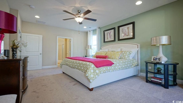 744 Choctaw Dr, Conway, SC 29526 - bedroom featuring carpet flooring, baseboards, recessed lighting, a ceiling fan, and connected bathroom
