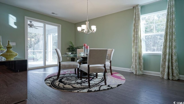 744 Choctaw Dr, Conway, SC 29526 - dining area featuring healthy amount of natural light, hardwood / wood-style floors, baseboards, and a chandelier