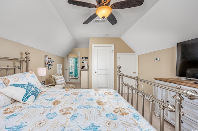5475 Elba Way Unit 1601, Myrtle Beach, SC 29579 - bedroom featuring vaulted ceiling, carpet, and a ceiling fan