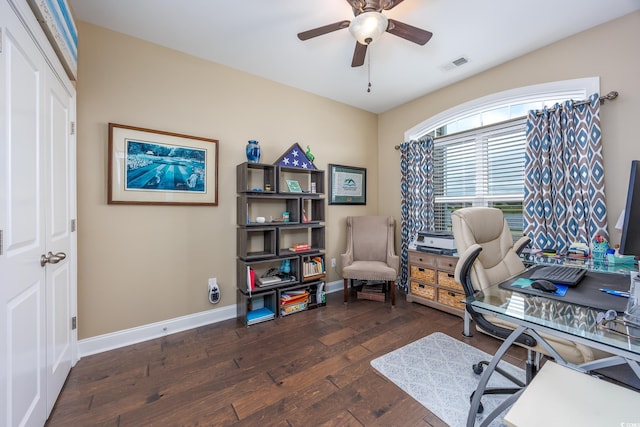 5475 Elba Way Unit 1601, Myrtle Beach, SC 29579 - home office with ceiling fan and hardwood / wood-style floors