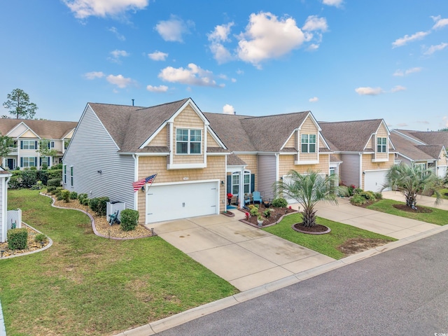 5475 Elba Way Unit 1601, Myrtle Beach, SC 29579 - view of front facade featuring concrete driveway, a garage, a front yard, a shingled roof, and a residential view
