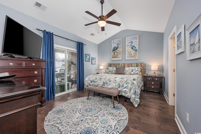 5475 Elba Way Unit 1601, Myrtle Beach, SC 29579 - bedroom with lofted ceiling, dark wood finished floors, and a ceiling fan