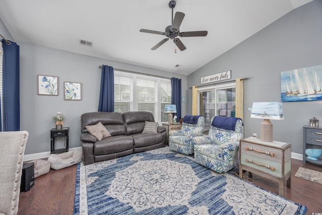 5475 Elba Way Unit 1601, Myrtle Beach, SC 29579 - living area with wood finished floors, vaulted ceiling, and a ceiling fan