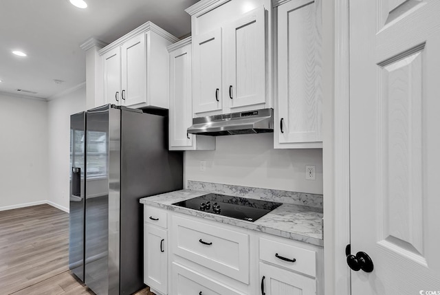 1529 Bucksport Rd, Conway, SC 29527 - kitchen featuring under cabinet range hood, black electric cooktop, stainless steel fridge with ice dispenser, light countertops, and recessed lighting