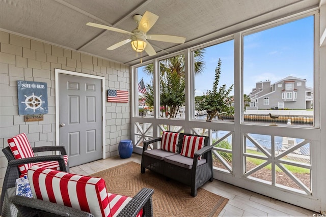 4396 Baldwin Ave Unit 30, Little River, SC 29566 - sunroom featuring a ceiling fan, plenty of natural light, and wood finished floors