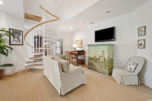 214 Sea Island Dr, Georgetown, SC 29440 - carpeted living area with stairs, recessed lighting, and baseboards