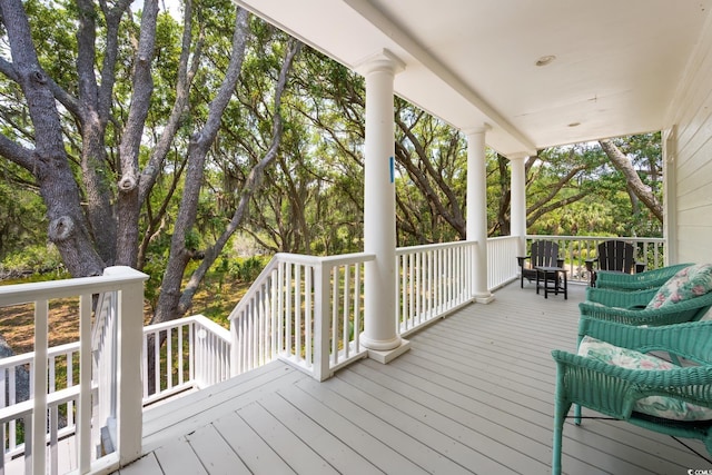 214 Sea Island Dr, Georgetown, SC 29440 - wooden deck featuring view of wooded area