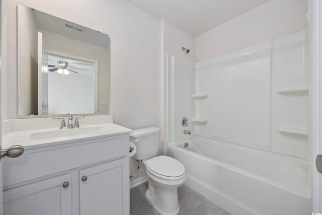 3573 Bells Lake Cir, Longs, SC 29568 - full bathroom with toilet, vanity, bathing tub / shower combination, tile patterned floors, and ceiling fan