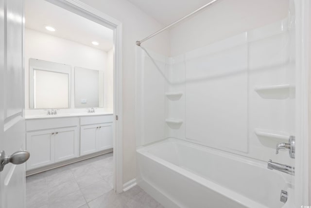 3573 Bells Lake Cir, Longs, SC 29568 - bathroom featuring tub / shower combination, tile patterned flooring, and double vanity