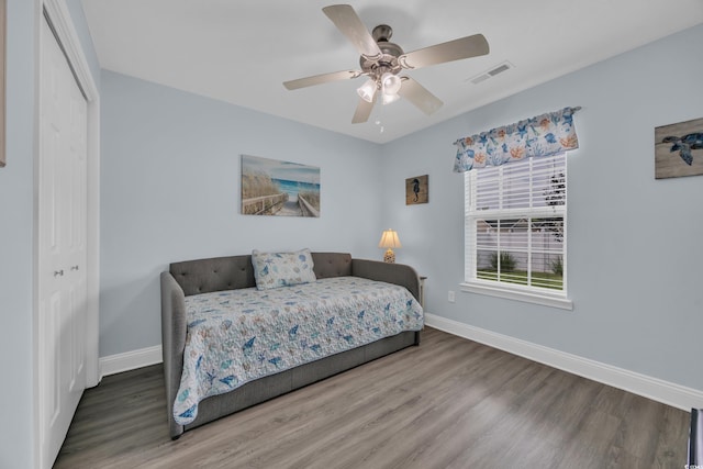 252 Heath Dr, Longs, SC 29568 - bedroom featuring baseboards, wood finished floors, a closet, and ceiling fan