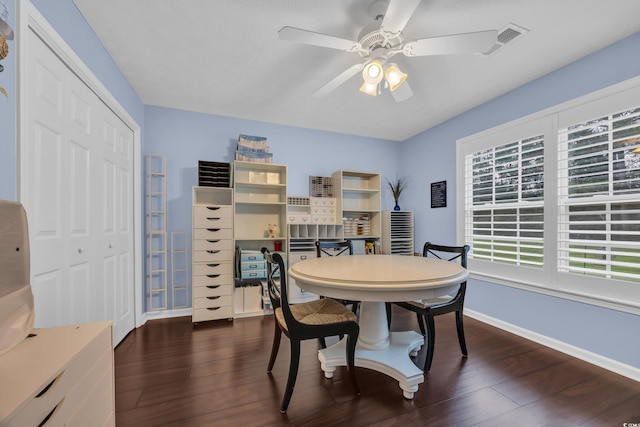 137 Maiden Ln, Myrtle Beach, SC 29588 - dining area featuring dark wood-style floors, ceiling fan, and baseboards