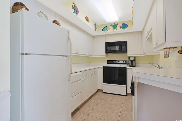 201 S Ocean Blvd Unit 1106, North Myrtle Beach, SC 29582 - kitchen with white appliances, light tile patterned floors, light countertops, and white cabinets