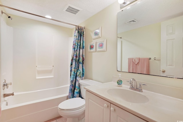 201 S Ocean Blvd Unit 1106, North Myrtle Beach, SC 29582 - full bath featuring vanity, shower / bath combo with shower curtain, tile patterned floors, and a textured ceiling