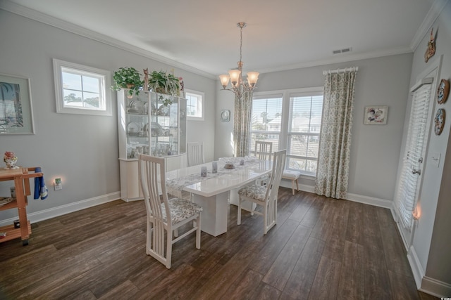 148 Splendor Cir, Murrells Inlet, SC 29576 - dining room with ornamental molding, dark wood-type flooring, a chandelier, and baseboards