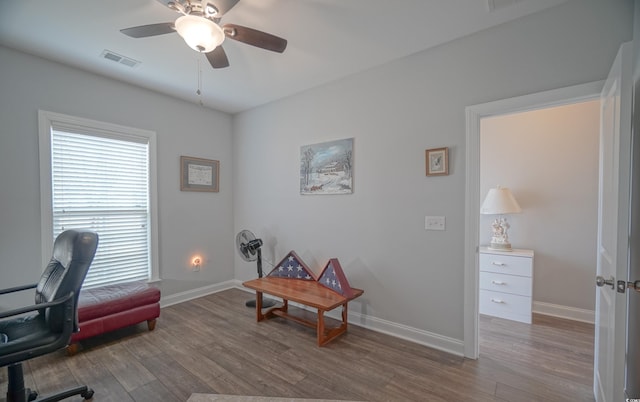 148 Splendor Cir, Murrells Inlet, SC 29576 - office space with wood finished floors, a ceiling fan, and baseboards