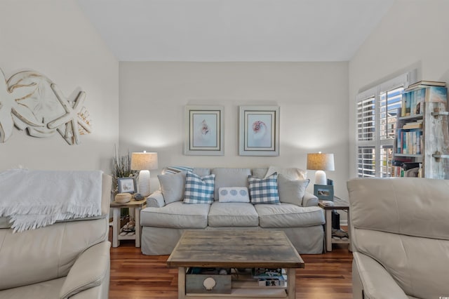 603 Wave Rider Ln Unit 603, North Myrtle Beach, SC 29582 - living room featuring wood finished floors and lofted ceiling