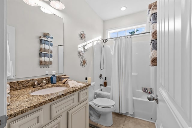 603 Wave Rider Ln Unit 603, North Myrtle Beach, SC 29582 - bathroom featuring toilet, vanity, tile patterned floors, and shower / bathtub combination with curtain