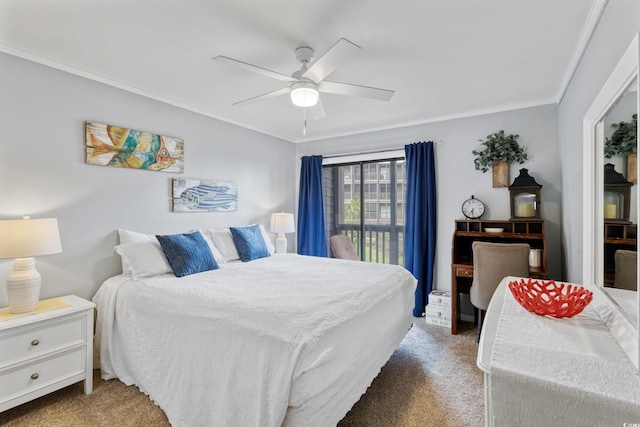 202 N Ocean Blvd Unit 109, North Myrtle Beach, SC 29582 - bedroom with carpet flooring, ornamental molding, and ceiling fan