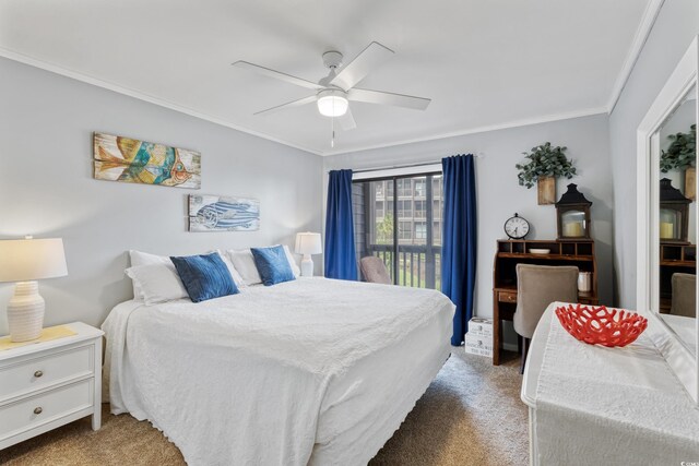 202 N Ocean Blvd Unit 109, North Myrtle Beach, SC 29582 - carpeted bedroom featuring crown molding and a ceiling fan
