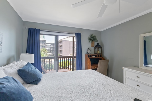 202 N Ocean Blvd Unit 109, North Myrtle Beach, SC 29582 - bedroom with crown molding, ceiling fan, and access to exterior