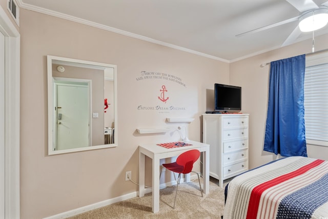 202 N Ocean Blvd Unit 109, North Myrtle Beach, SC 29582 - bedroom featuring ornamental molding, carpet floors, baseboards, and a ceiling fan