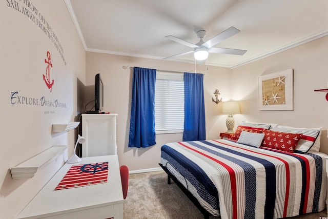 202 N Ocean Blvd Unit 109, North Myrtle Beach, SC 29582 - carpeted bedroom featuring ornamental molding, baseboards, and ceiling fan