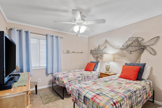 202 N Ocean Blvd Unit 109, North Myrtle Beach, SC 29582 - bedroom featuring light carpet, crown molding, ceiling fan, and baseboards