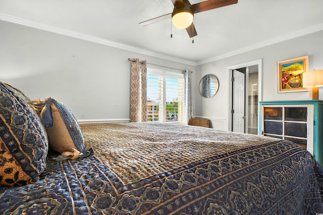 39 Newport St, Ocean Isle Beach, NC 28469 - bedroom with ornamental molding, baseboards, and a ceiling fan