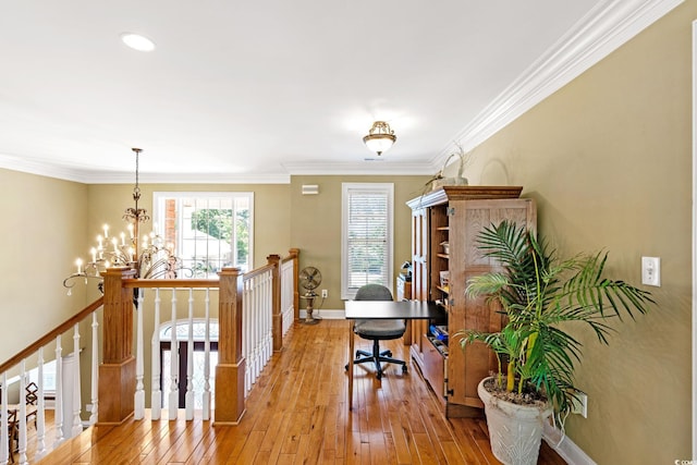 1119 Links Rd, Myrtle Beach, SC 29575 - office featuring light wood-style flooring, a chandelier, ornamental molding, and baseboards