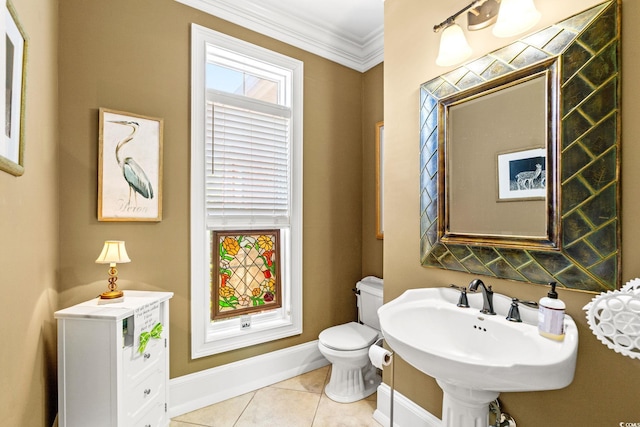 1119 Links Rd, Myrtle Beach, SC 29575 - half bathroom with baseboards, toilet, tile patterned flooring, ornamental molding, and a sink