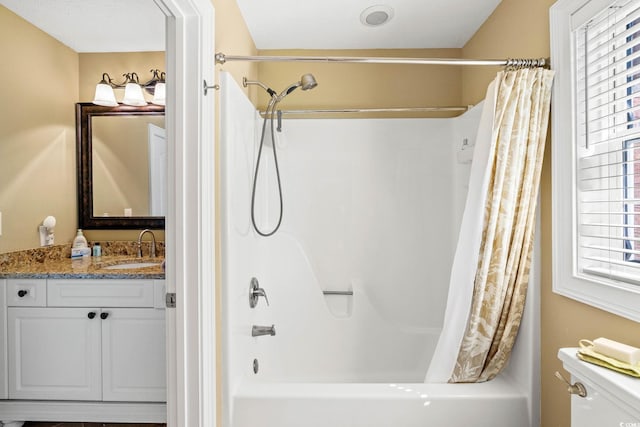 1119 Links Rd, Myrtle Beach, SC 29575 - full bathroom with shower / bath combination with curtain, healthy amount of natural light, vanity, and toilet