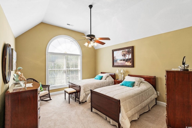 1119 Links Rd, Myrtle Beach, SC 29575 - bedroom with light carpet, lofted ceiling, ceiling fan, and baseboards