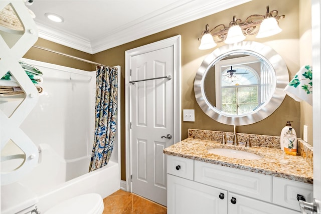 1119 Links Rd, Myrtle Beach, SC 29575 - bathroom featuring crown molding, vanity, tile patterned flooring, shower / bath combo, and toilet