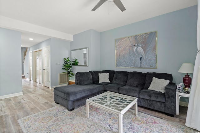 435 Ocean Creek Dr Unit 2722, Myrtle Beach, SC 29572 - living area with wood finished floors, a ceiling fan, baseboards, and recessed lighting