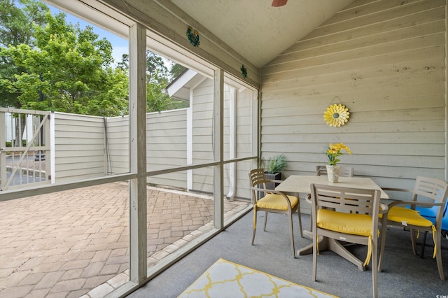 435 Ocean Creek Dr Unit 2722, Myrtle Beach, SC 29572 - sunroom with lofted ceiling, outdoor dining space, and a ceiling fan